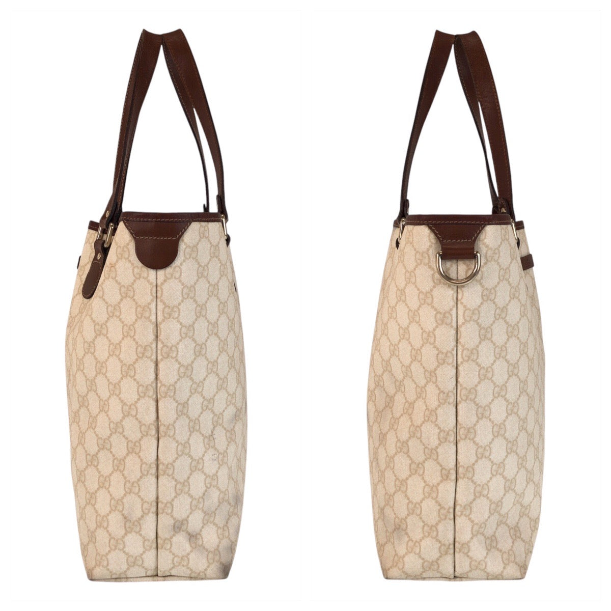 15501
GUCCI グッチ ベージュ アイボリー ブラウン ゴールド金具 GGスプリームキャンバス / レザー 189896 トートバッグ ショルダーバッグ  レディース