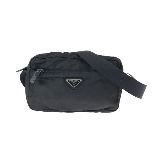 15502
PRADA プラダ テスート 三角ロゴプレート ブラック 黒 シルバー金具 ナイロン B9061 ショルダーバッグ ポシェット  メンズ