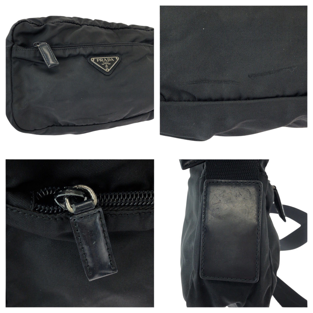 15502
PRADA プラダ テスート 三角ロゴプレート ブラック 黒 シルバー金具 ナイロン B9061 ショルダーバッグ ポシェット  メンズ