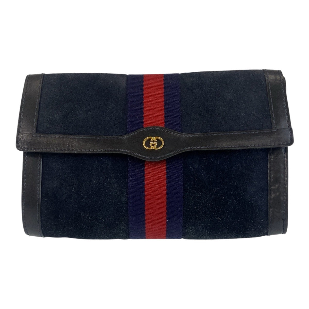 15503
GUCCI グッチ シェリーライン ネイビー ゴールド金具 スウェード / レザー クラッチバッグ  レディース