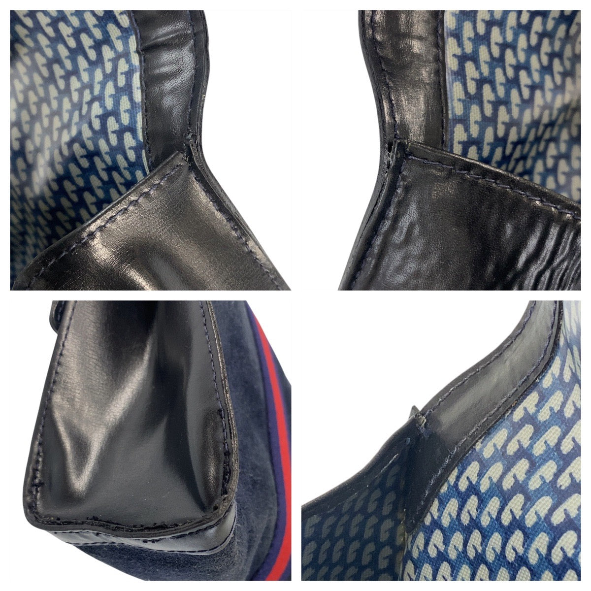 15503
GUCCI グッチ シェリーライン ネイビー ゴールド金具 スウェード / レザー クラッチバッグ  レディース
