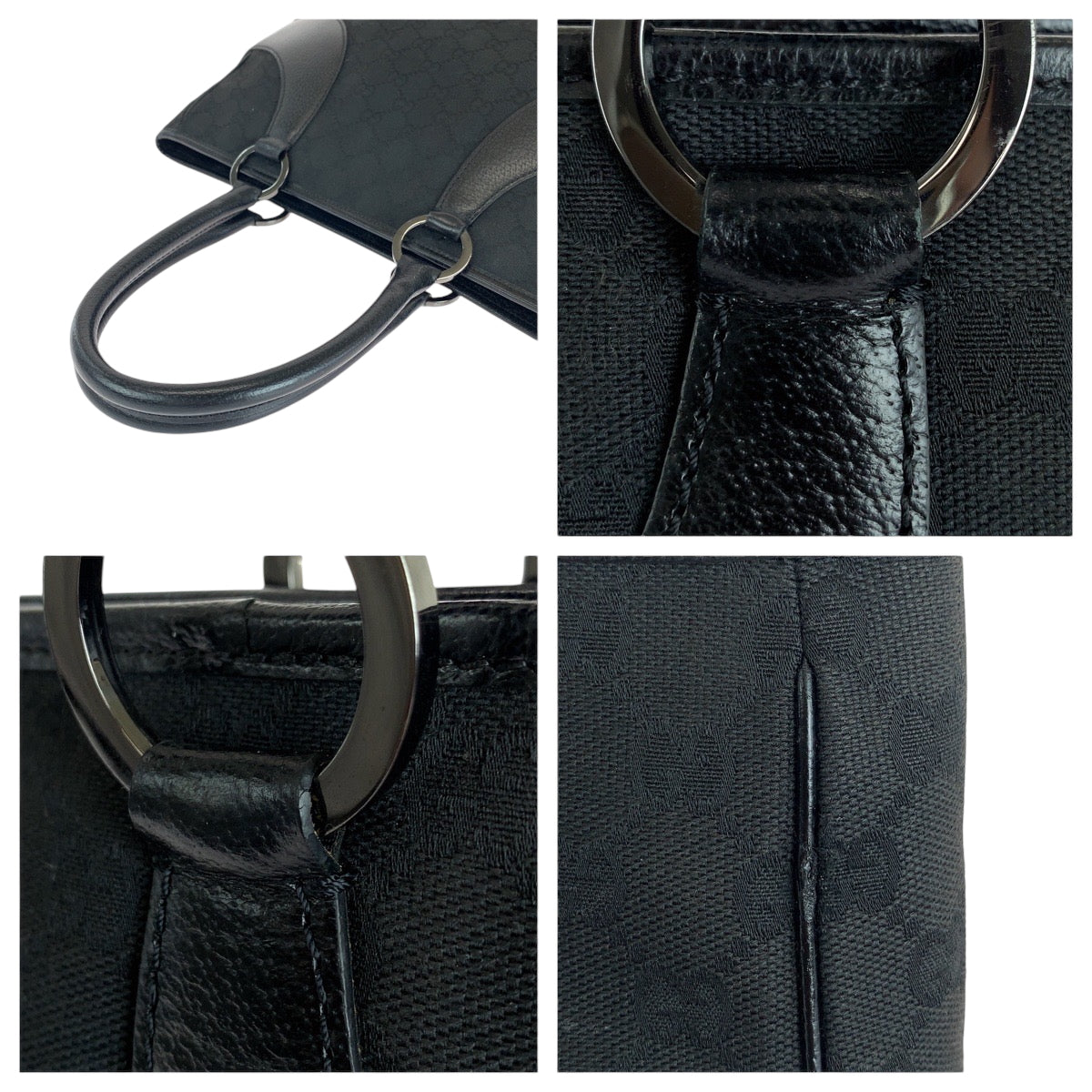 15504
GUCCI グッチ ブラック 黒 シルバー金具 GGキャンバス / レザー 113011 トートバッグ ショルダーバッグ  レディース