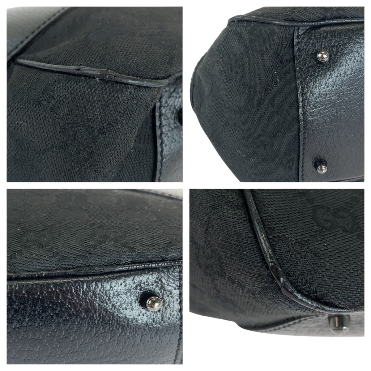 15504
GUCCI グッチ ブラック 黒 シルバー金具 GGキャンバス / レザー 113011 トートバッグ ショルダーバッグ  レディース