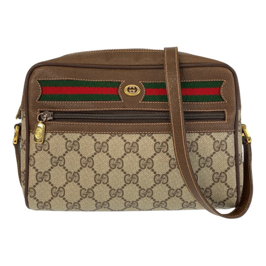 15505
GUCCI グッチ シェリーライン オールドグッチ ブラウン ベージュ ゴールド金具 PVC / レザー 119 02 087 ショルダーバッグ ポシェット  レディース