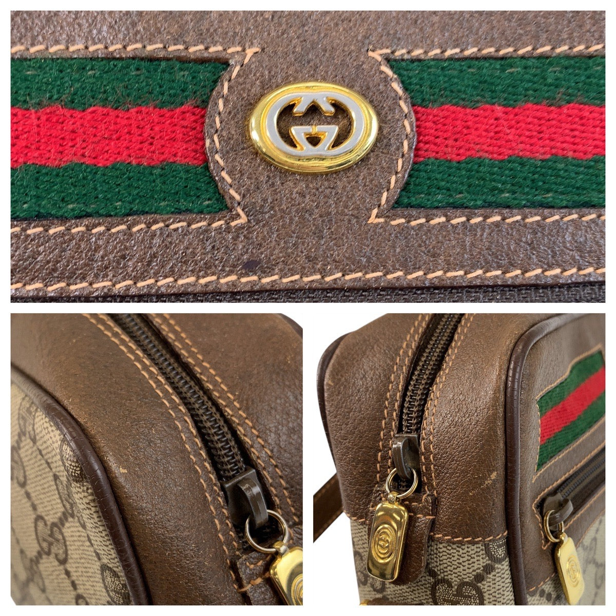 15505
GUCCI グッチ シェリーライン オールドグッチ ブラウン ベージュ ゴールド金具 PVC / レザー 119 02 087 ショルダーバッグ ポシェット  レディース
