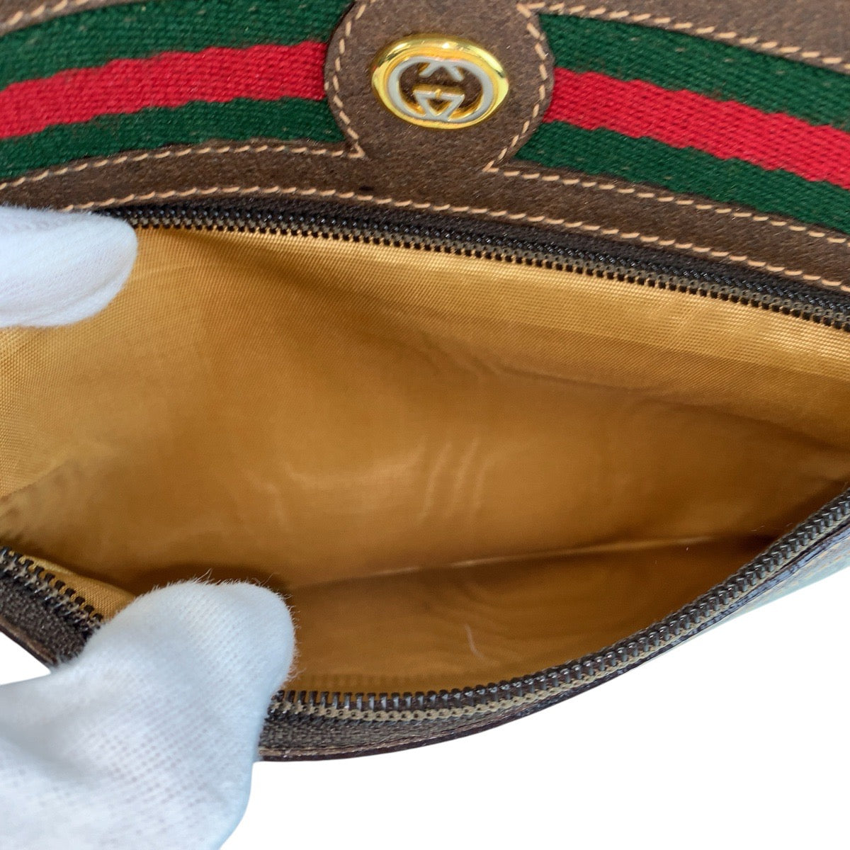 15505
GUCCI グッチ シェリーライン オールドグッチ ブラウン ベージュ ゴールド金具 PVC / レザー 119 02 087 ショルダーバッグ ポシェット  レディース