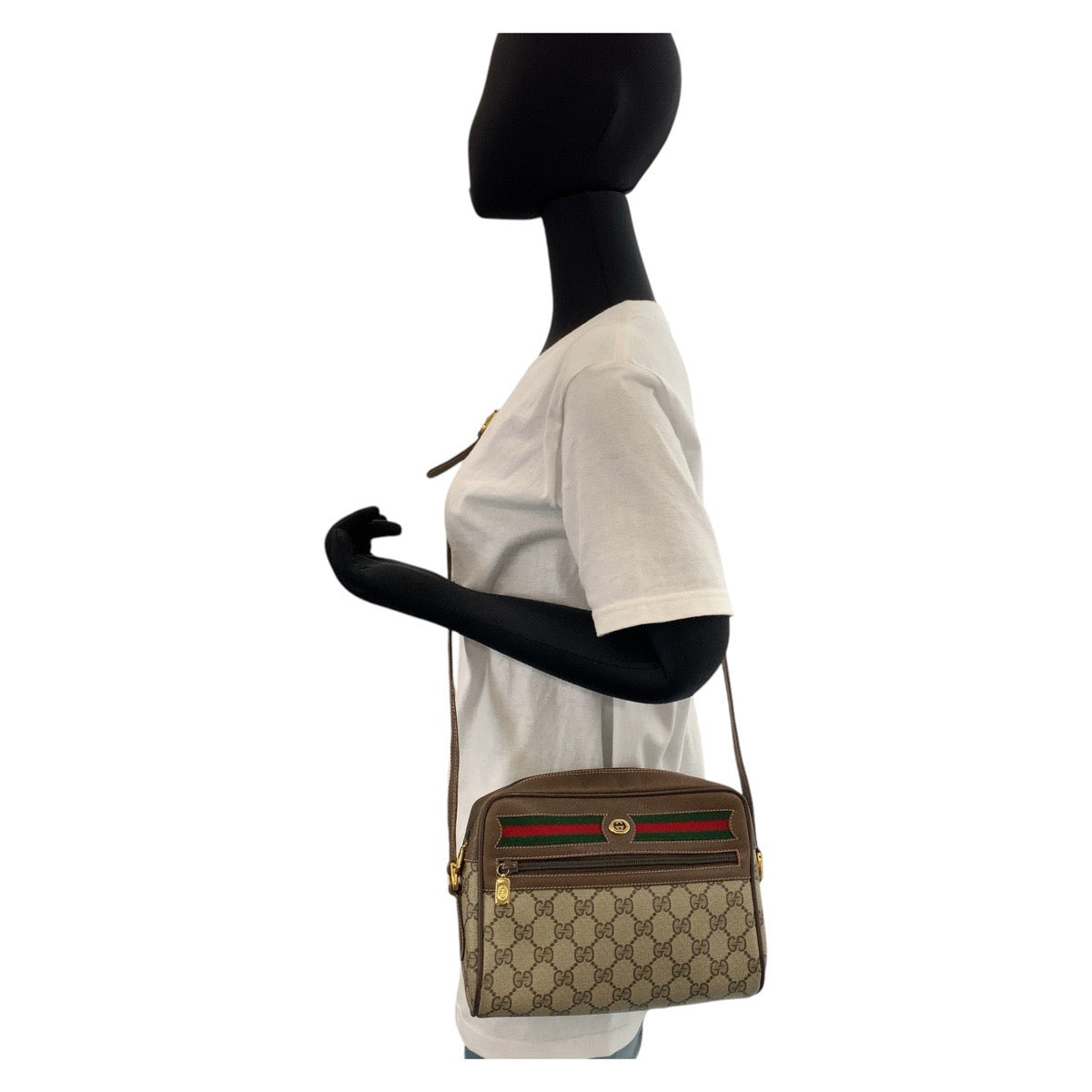 15505
GUCCI グッチ シェリーライン オールドグッチ ブラウン ベージュ ゴールド金具 PVC / レザー 119 02 087 ショルダーバッグ ポシェット  レディース