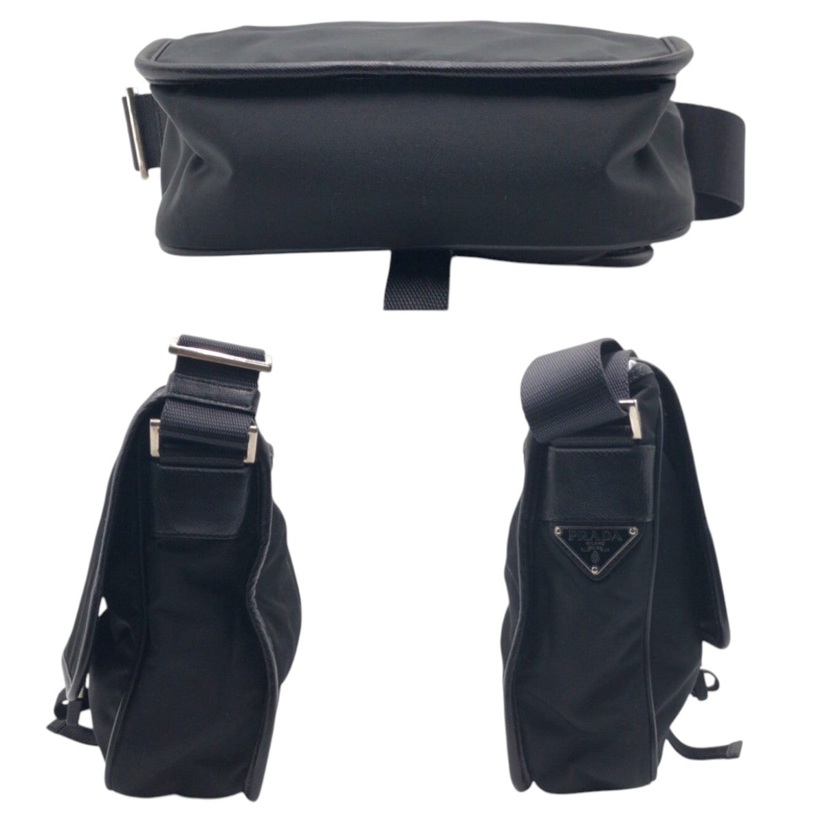 15508
PRADA プラダ テスート 三角ロゴ ブラック 黒 シルバー金具 ナイロン ショルダーバッグ ポシェット 男女兼用 レディース ABP