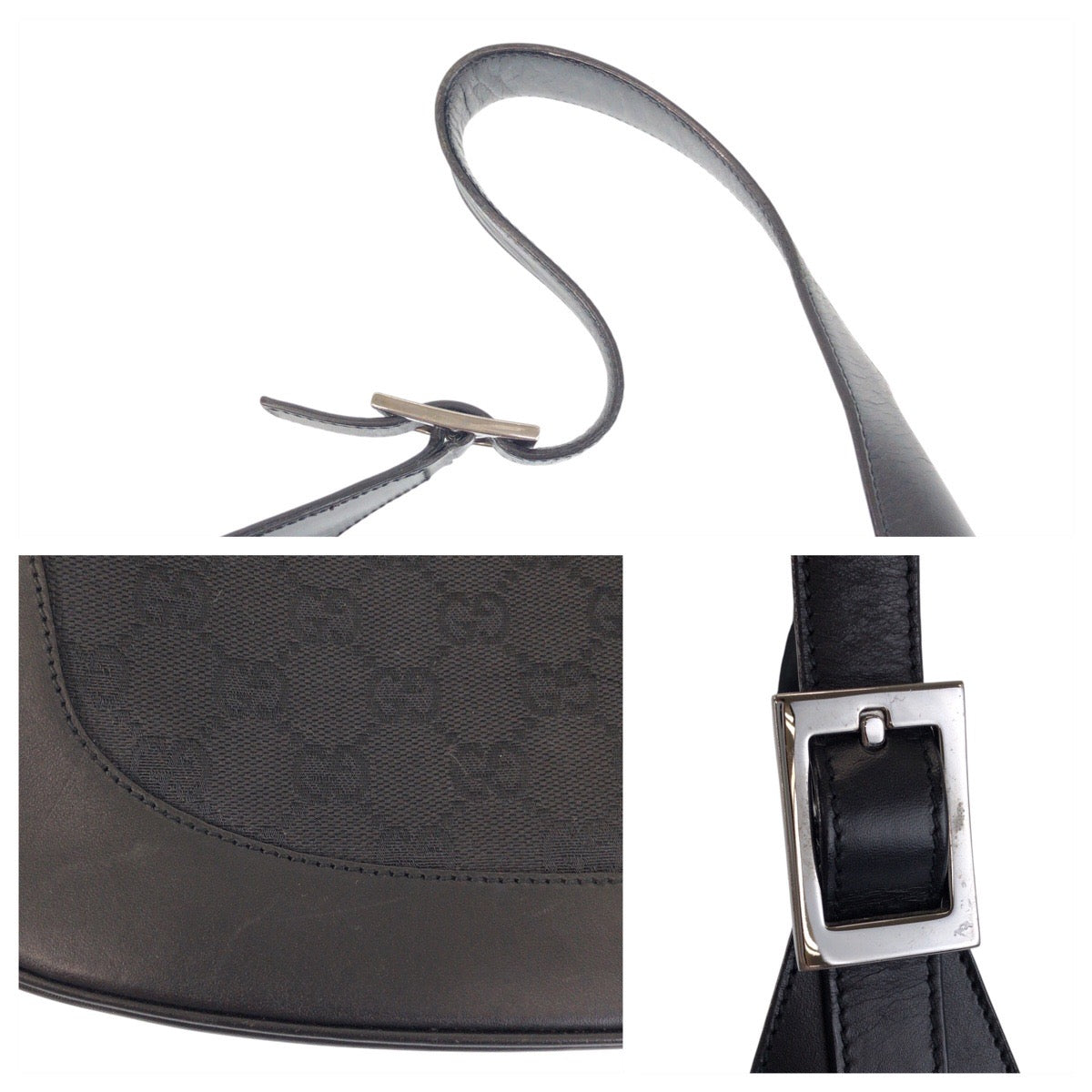 15509
GUCCI グッチ ジャッキー ブラック 黒 GGキャンバス / レザー 963 ショルダーバッグ  レディース