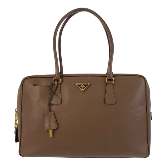15510
PRADA プラダ 三角ロゴプレート ブラウン ゴールド金具 レザー ハンドバッグ ショルダーバッグ  レディース