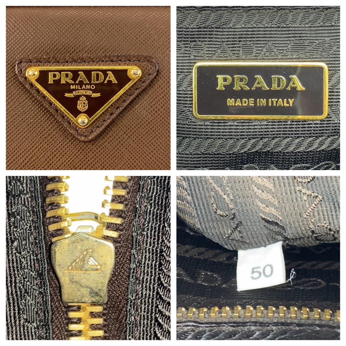 15510
PRADA プラダ 三角ロゴプレート ブラウン ゴールド金具 レザー ハンドバッグ ショルダーバッグ  レディース