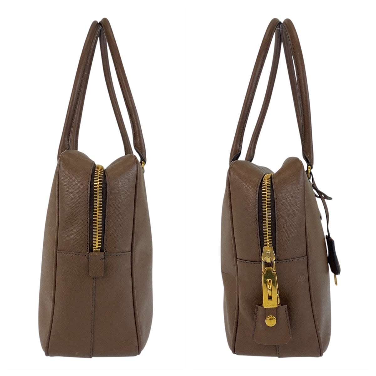 15510
PRADA プラダ 三角ロゴプレート ブラウン ゴールド金具 レザー ハンドバッグ ショルダーバッグ  レディース