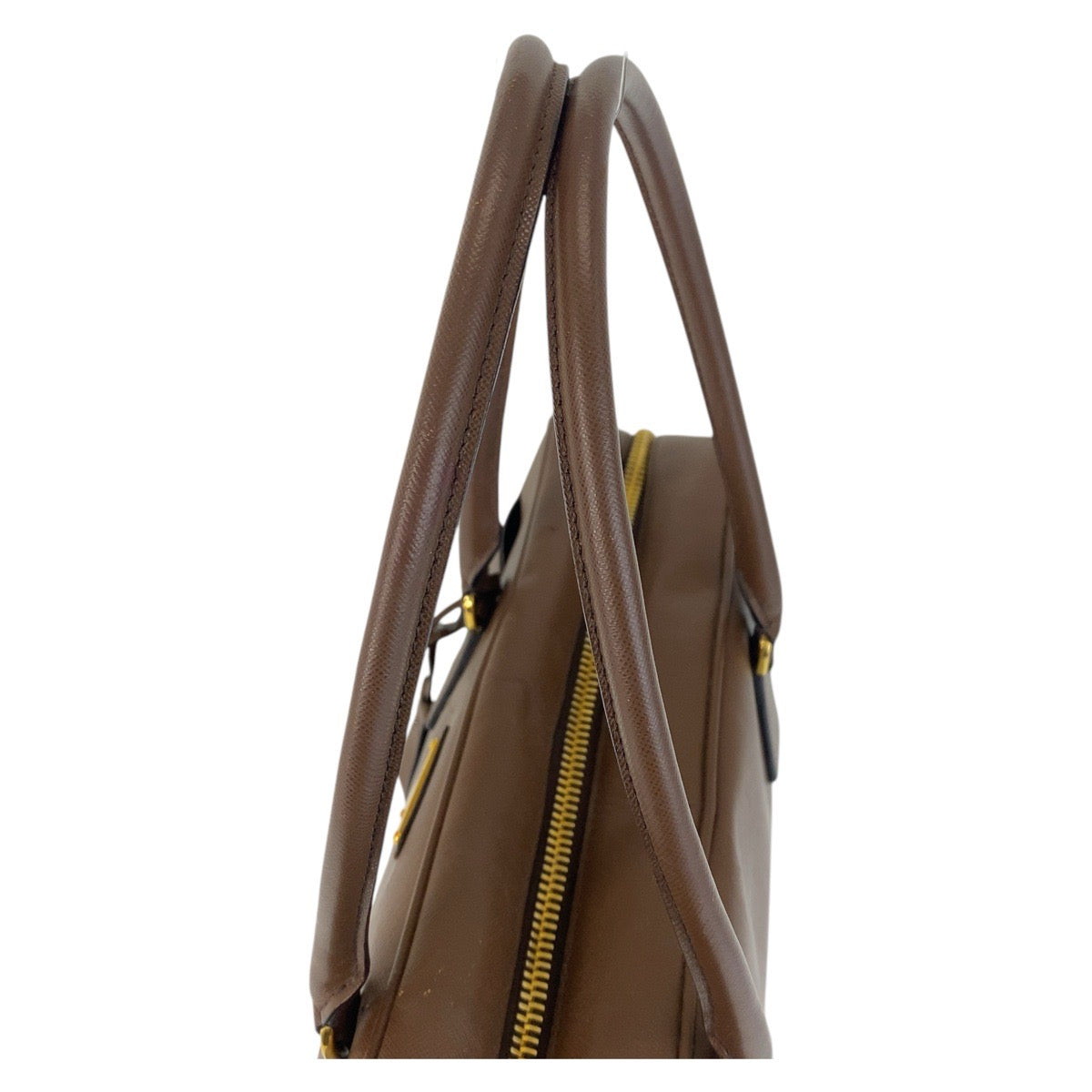 15510
PRADA プラダ 三角ロゴプレート ブラウン ゴールド金具 レザー ハンドバッグ ショルダーバッグ  レディース