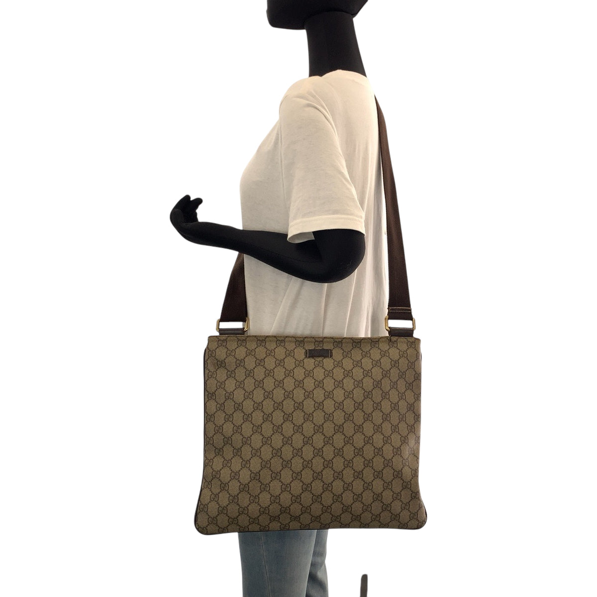 15511
GUCCI グッチ ベージュ ブラウン ゴールド金具 GGスプリームキャンバス 201446 ショルダーバッグ ポシェット  メンズ