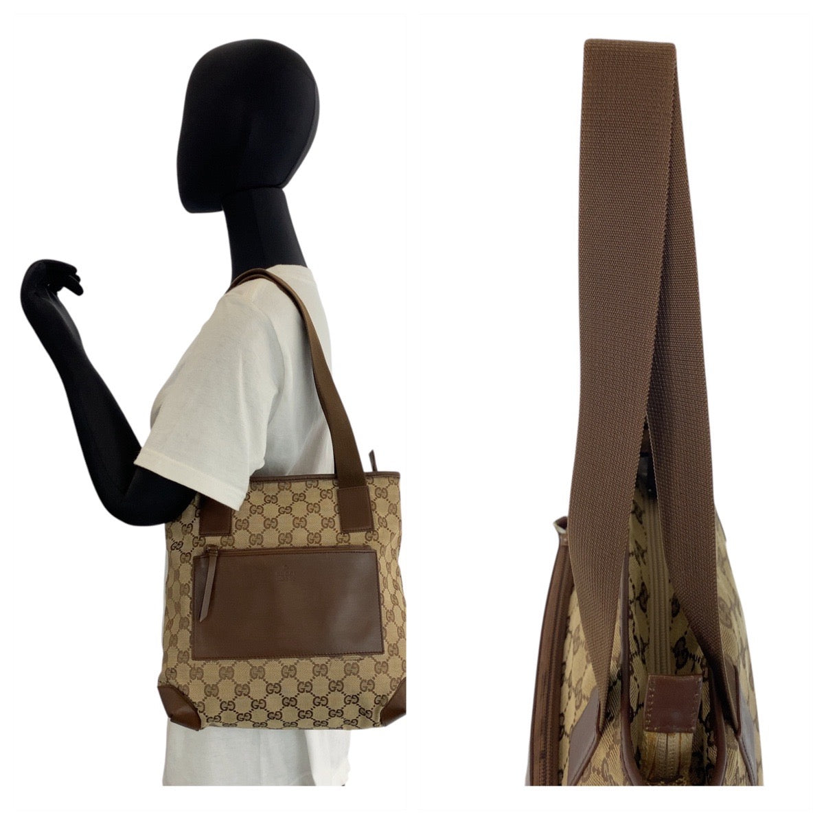 15513
GUCCI グッチ ブラウン ベージュ GGキャンバス / レザー 019 0402 トートバッグ ショルダーバッグ  レディース