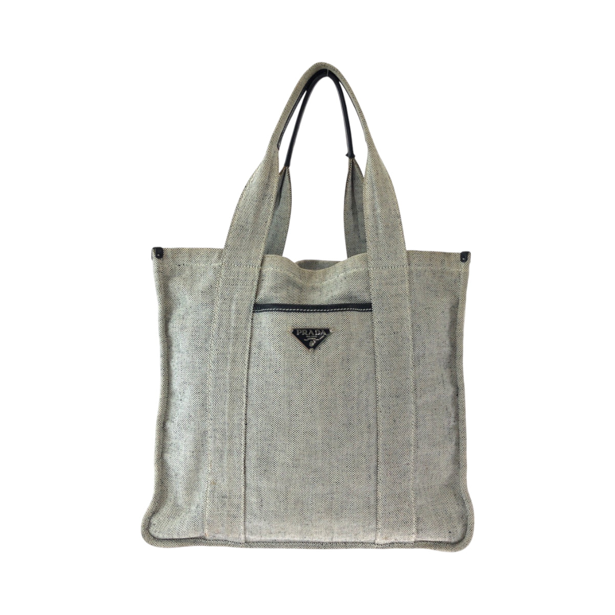 15514
PRADA プラダ 三角ロゴプレート グレー ブラック シルバー金具 キャンバス トートバッグ ハンドバッグ  レディース