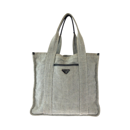 15514
PRADA プラダ 三角ロゴプレート グレー ブラック シルバー金具 キャンバス トートバッグ ハンドバッグ  レディース