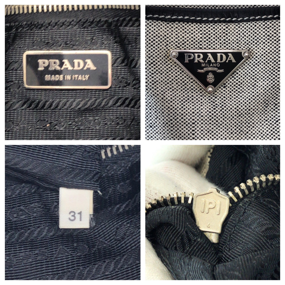 15514
PRADA プラダ 三角ロゴプレート グレー ブラック シルバー金具 キャンバス トートバッグ ハンドバッグ  レディース