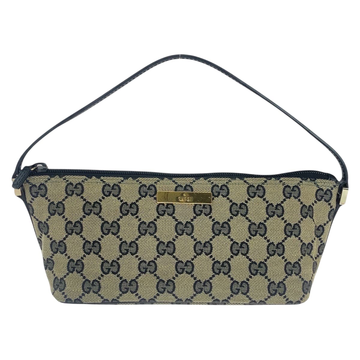 15518
GUCCI グッチ ブラック ベージュ ゴールド金具 GGキャンバス / レザー 122759 ハンドバッグ アクセサリーポーチ  レディース