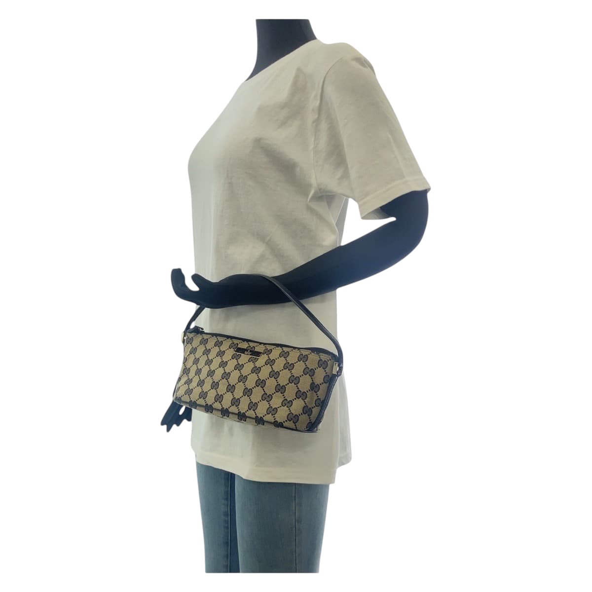 15518
GUCCI グッチ ブラック ベージュ ゴールド金具 GGキャンバス / レザー 122759 ハンドバッグ アクセサリーポーチ  レディース
