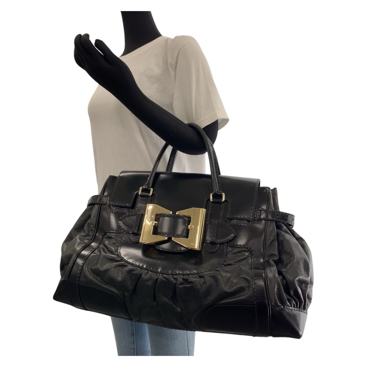 15519
GUCCI グッチ クイーン ブラック 黒 ゴールド金具 レザー 189881 トートバッグ ハンドバッグ レディース A55