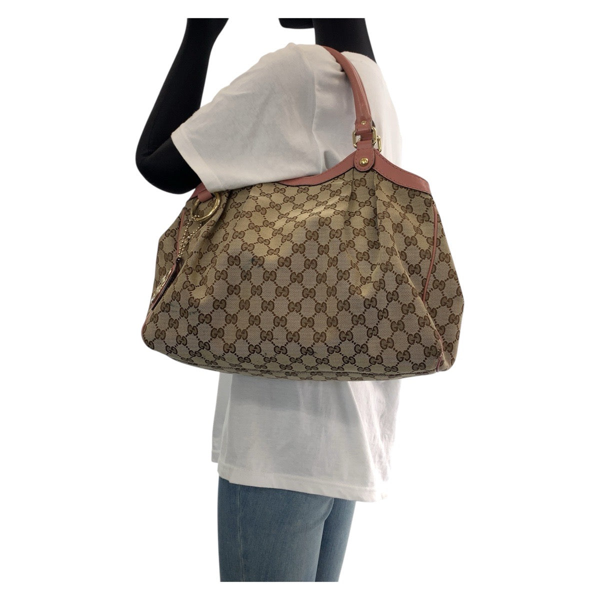 15523
GUCCI グッチ スーキー ブラウン ピンク ゴールド金具 GGキャンバス / レザー 211944 トートバッグ ショルダーバッグ  レディース