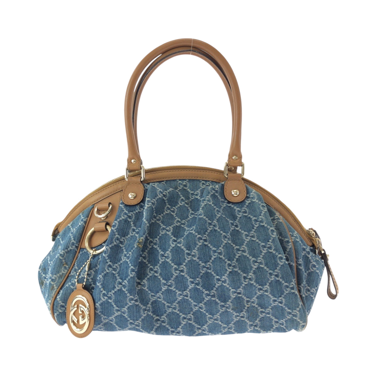 15524
GUCCI グッチ スーキー ブルー ブラウン ゴールド金具 デニム ハンドバッグ トートバッグ ショルダーバッグ  レディース