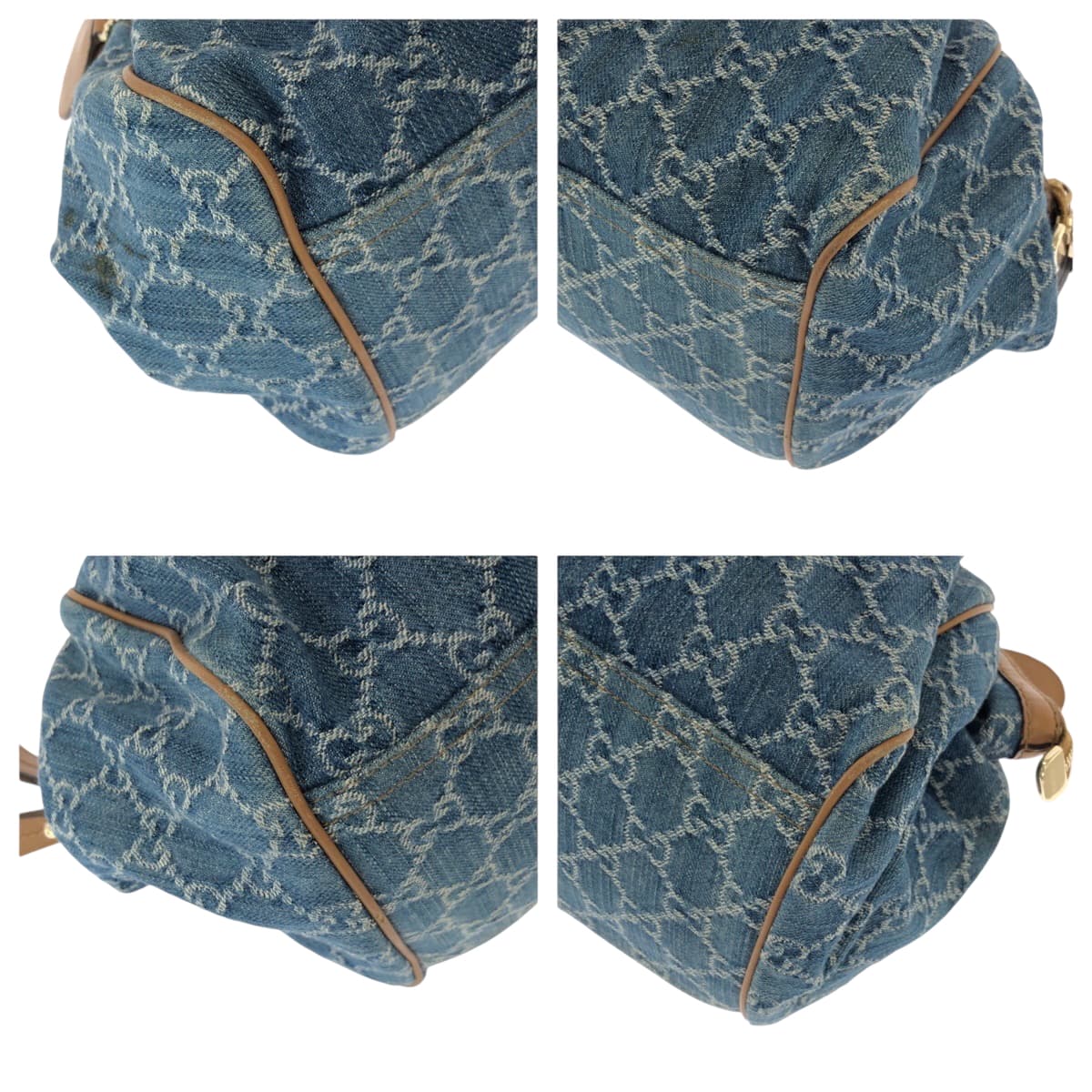 15524
GUCCI グッチ スーキー ブルー ブラウン ゴールド金具 デニム ハンドバッグ トートバッグ ショルダーバッグ  レディース