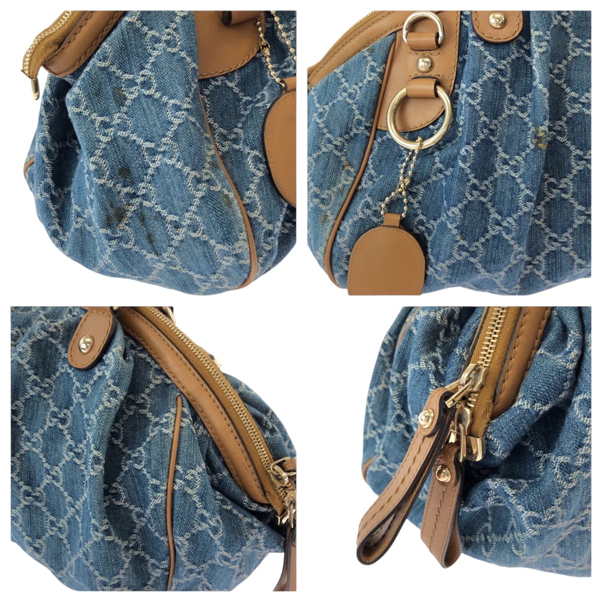 15524
GUCCI グッチ スーキー ブルー ブラウン ゴールド金具 デニム ハンドバッグ トートバッグ ショルダーバッグ  レディース