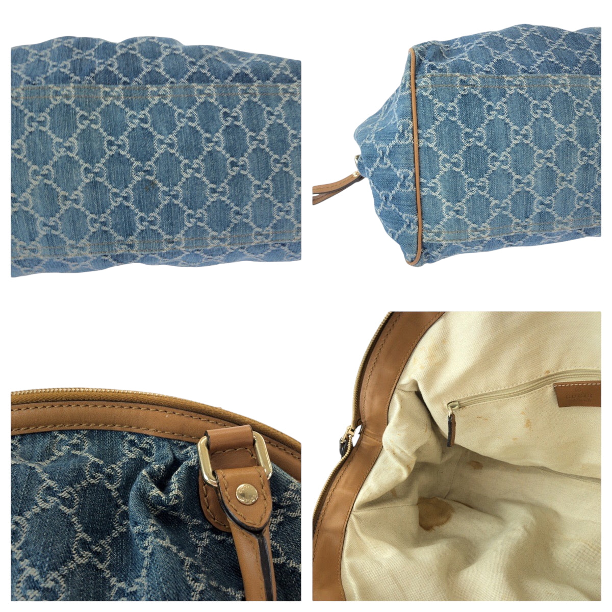 15524
GUCCI グッチ スーキー ブルー ブラウン ゴールド金具 デニム ハンドバッグ トートバッグ ショルダーバッグ  レディース