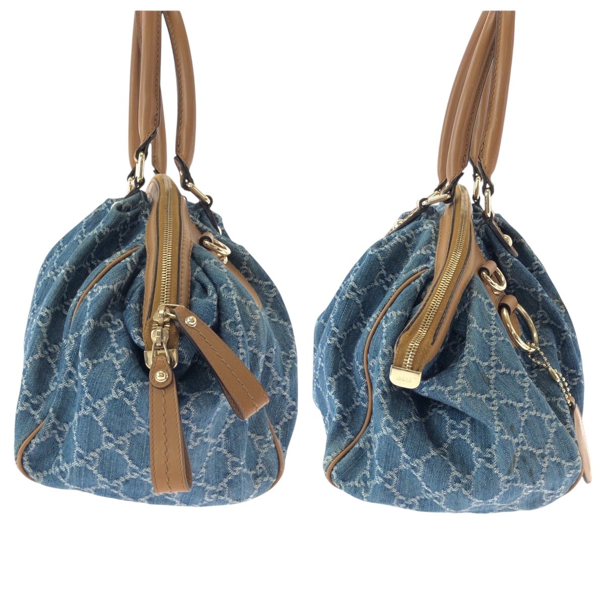 15524
GUCCI グッチ スーキー ブルー ブラウン ゴールド金具 デニム ハンドバッグ トートバッグ ショルダーバッグ  レディース