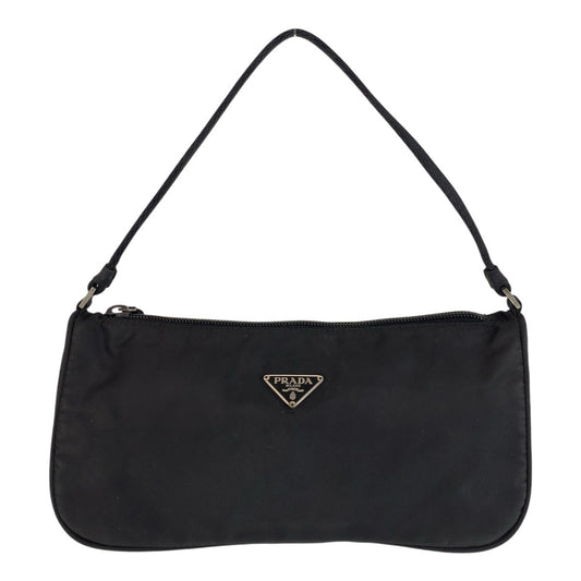 15525
PRADA プラダ テスート 三角ロゴプレート ブラック 黒 シルバー金具 ナイロン ショルダーバッグ ハンドバッグ アクセサリーポーチ  レディース