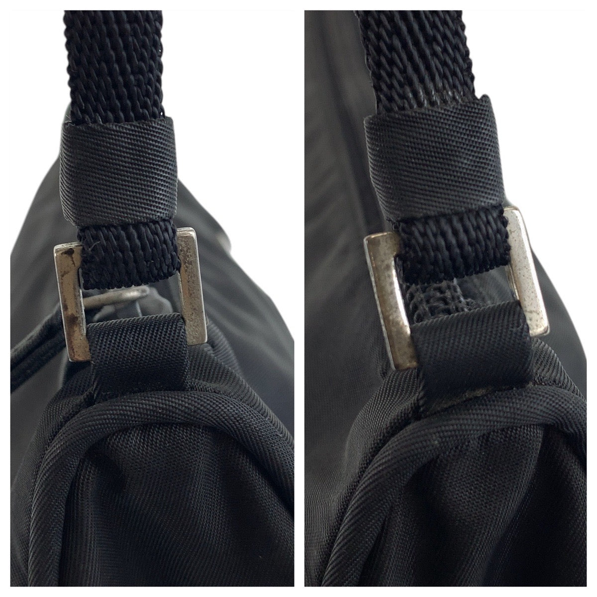 15525
PRADA プラダ テスート 三角ロゴプレート ブラック 黒 シルバー金具 ナイロン ショルダーバッグ ハンドバッグ アクセサリーポーチ  レディース