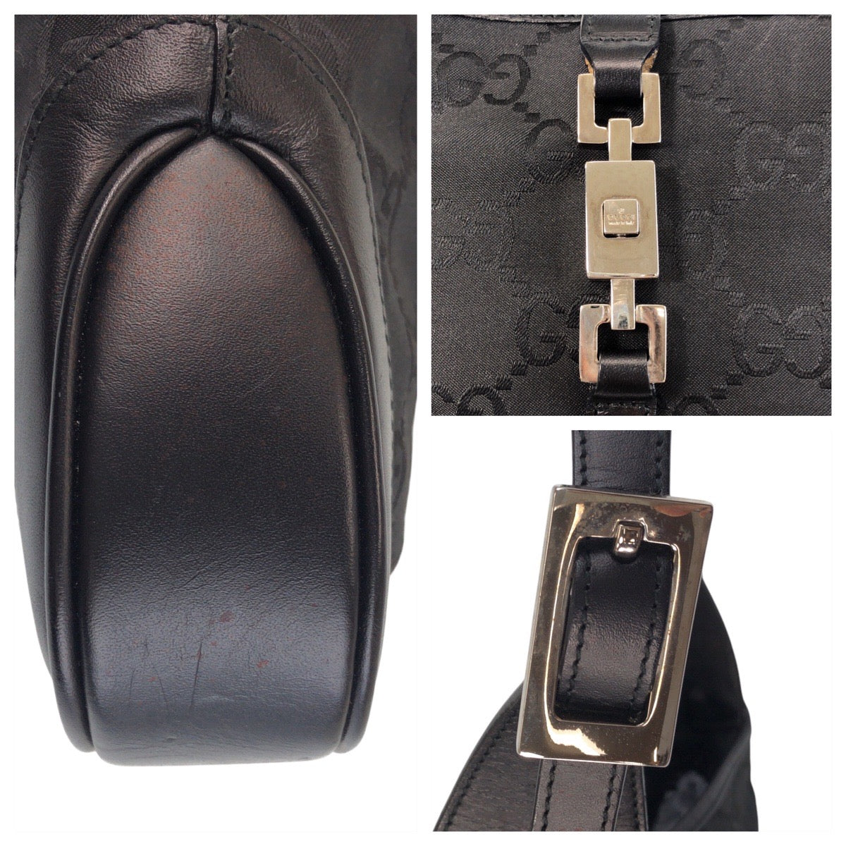 15526
GUCCI グッチ ジャッキー ブラック 黒 GGキャンバス / レザー 001 3735 ショルダーバッグ  レディース