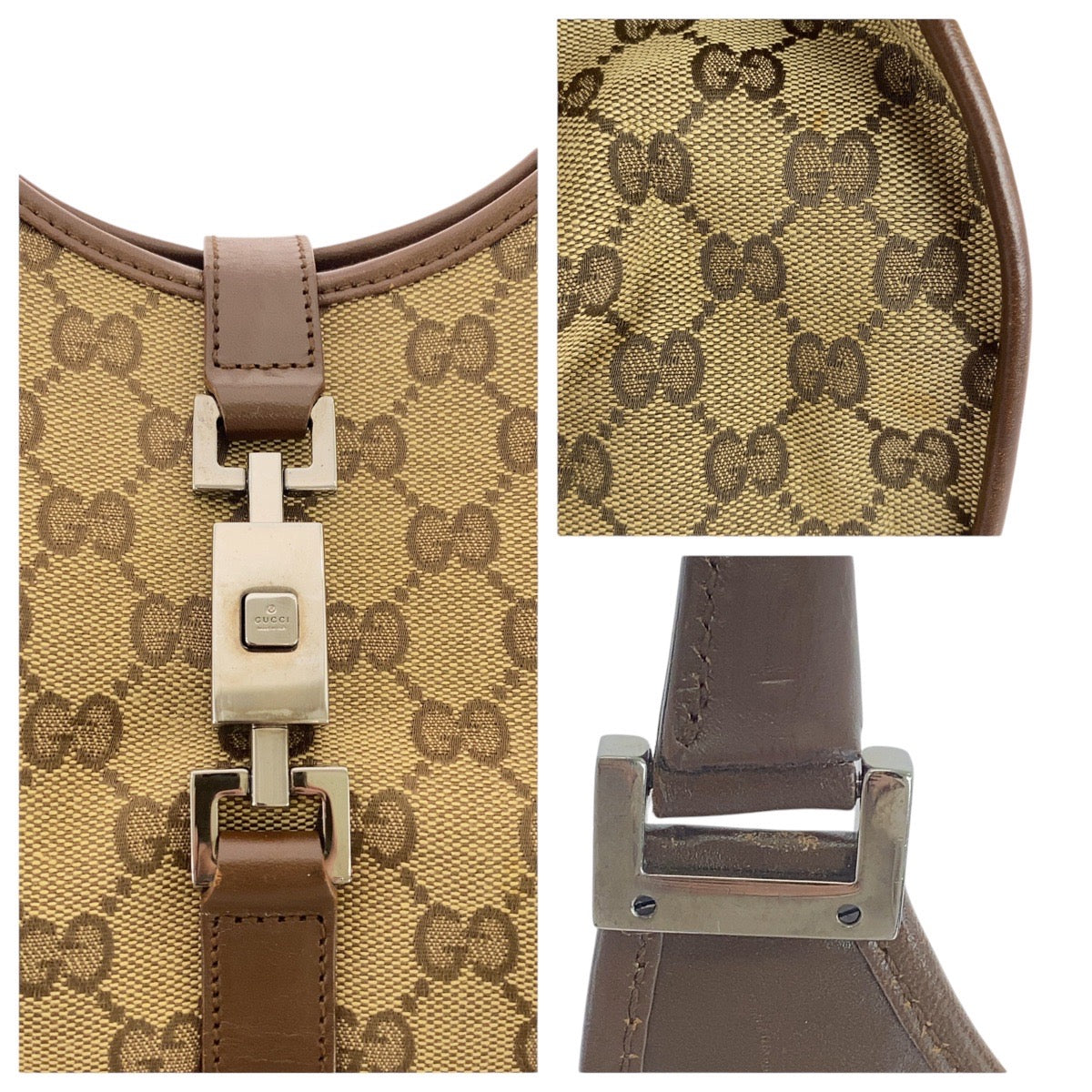15527
GUCCI グッチ ジャッキー ベージュ ブラウン GGキャンバス / レザー 21067 ショルダーバッグ  レディース