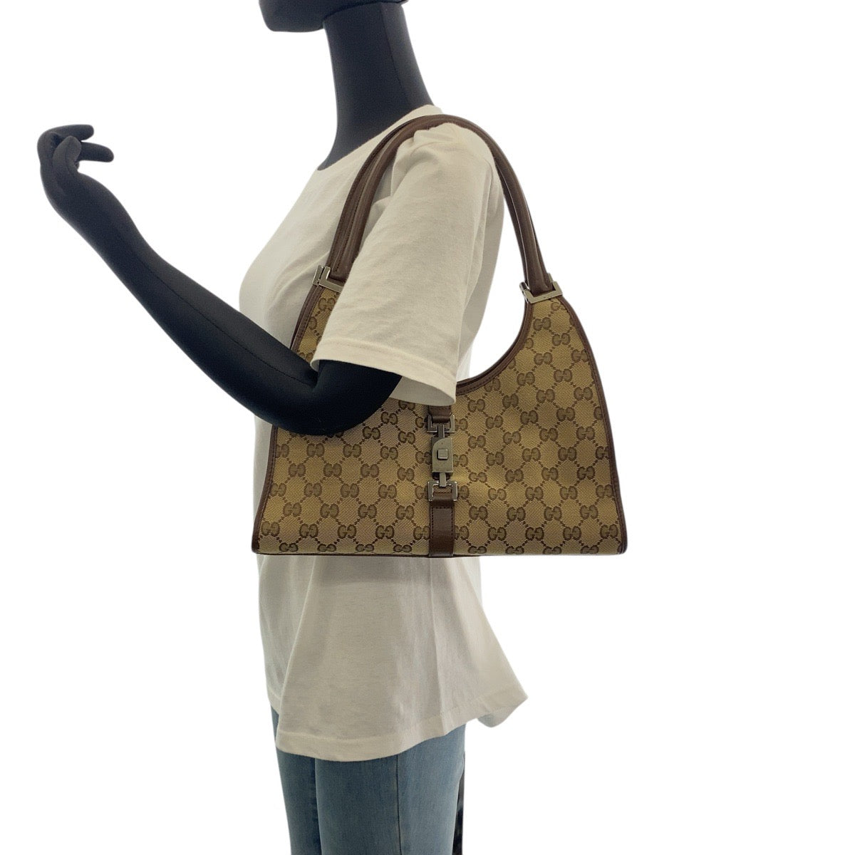 15527
GUCCI グッチ ジャッキー ベージュ ブラウン GGキャンバス / レザー 21067 ショルダーバッグ  レディース