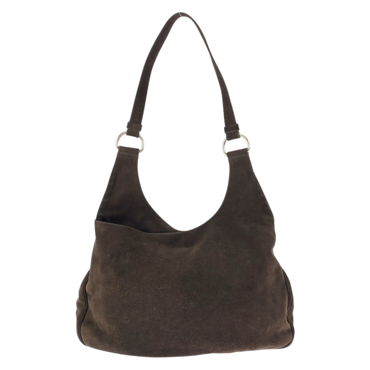 15534
PRADA プラダ 三角ロゴプレート ダークブラウン シルバー金具 スウェード ホーボー ショルダーバッグ レディース ABP