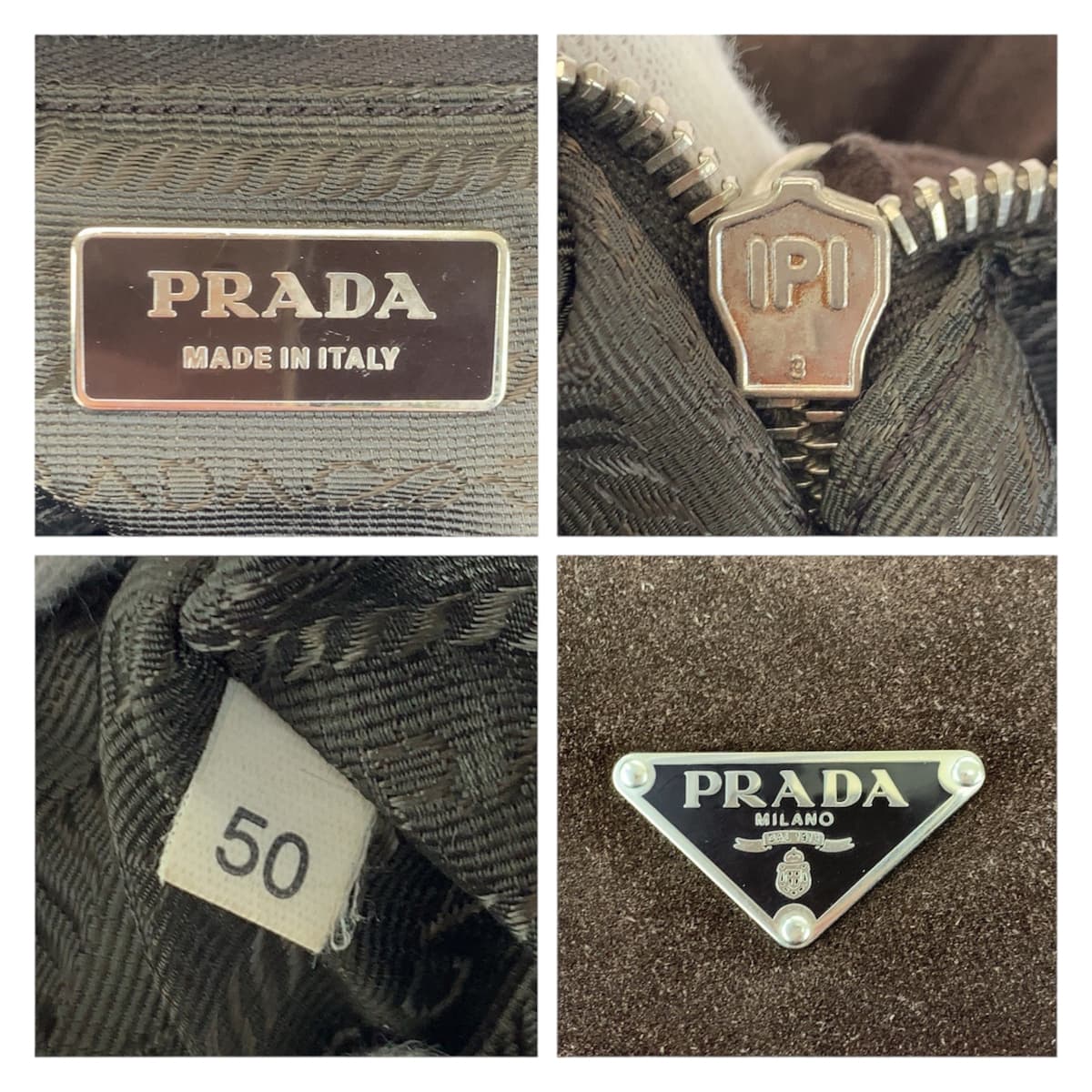 15534
PRADA プラダ 三角ロゴプレート ダークブラウン シルバー金具 スウェード ホーボー ショルダーバッグ レディース ABP