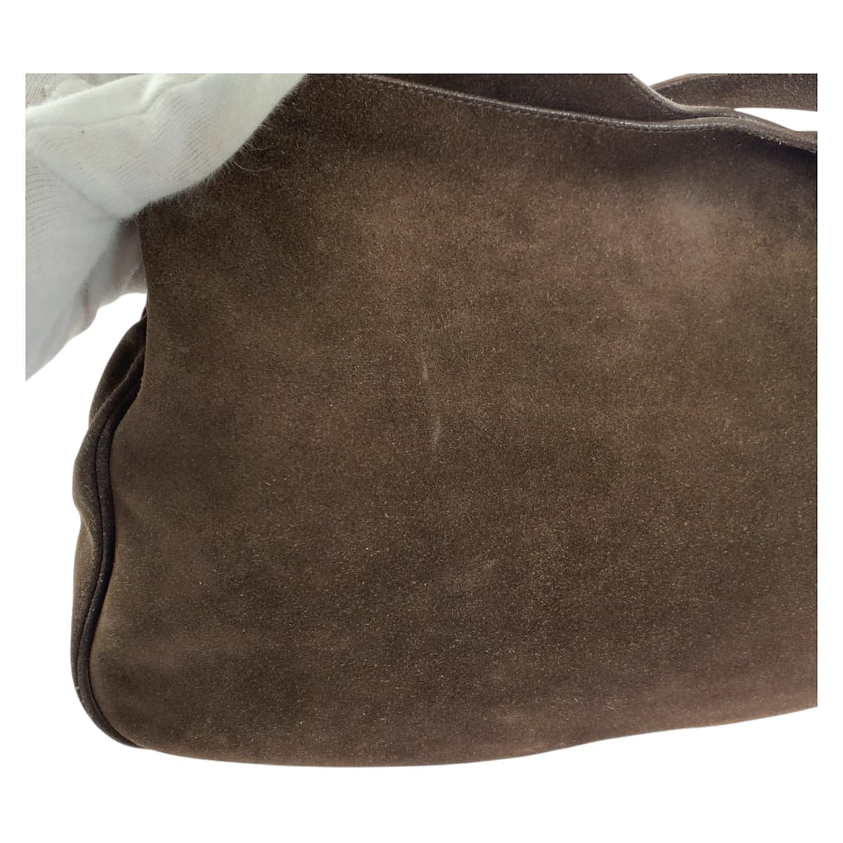 15534
PRADA プラダ 三角ロゴプレート ダークブラウン シルバー金具 スウェード ホーボー ショルダーバッグ レディース ABP
