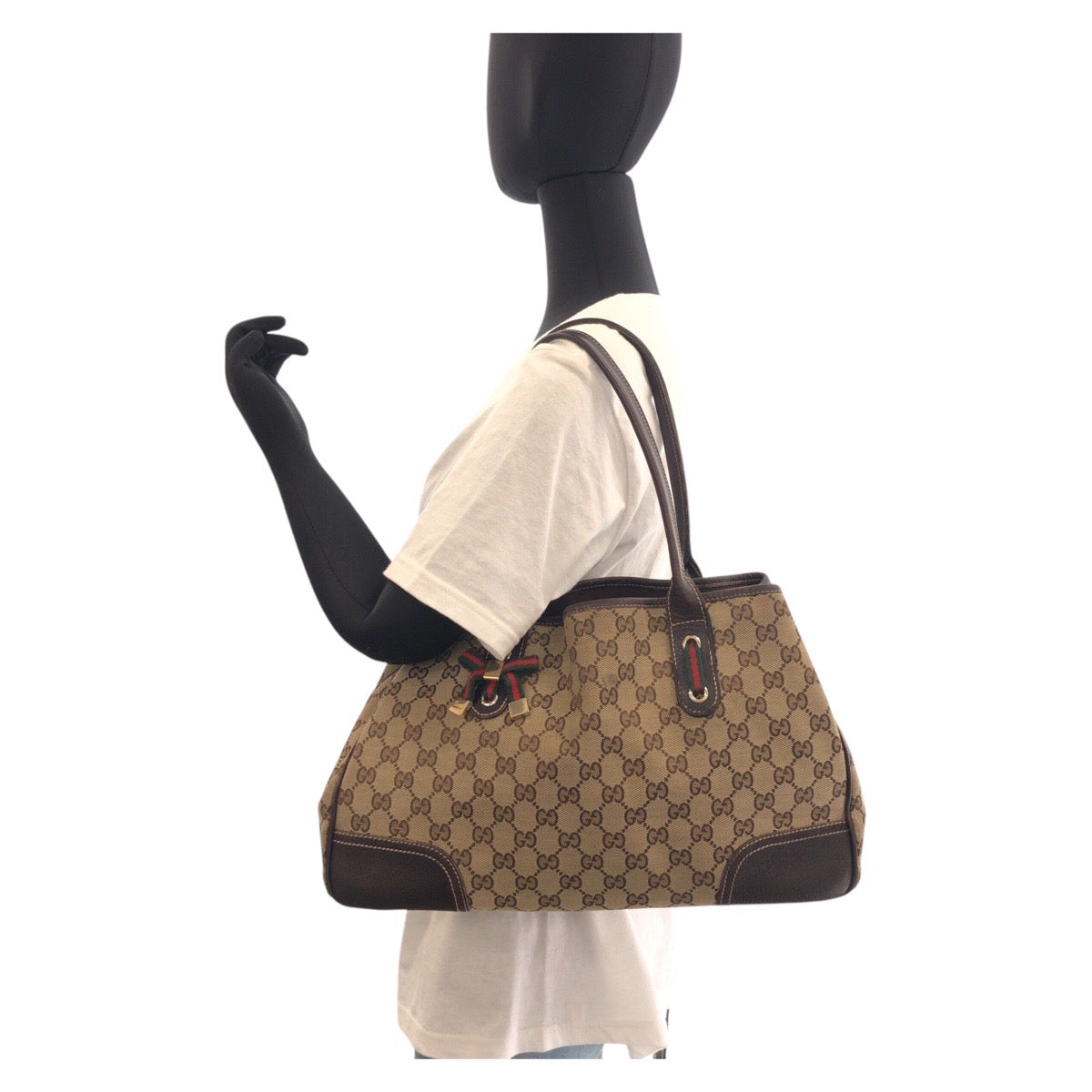 15536
GUCCI グッチ プリンシー ブラウン ベージュ ゴールド金具 GGキャンバス / レザー 16805 トート ショルダーバッグ  レディース