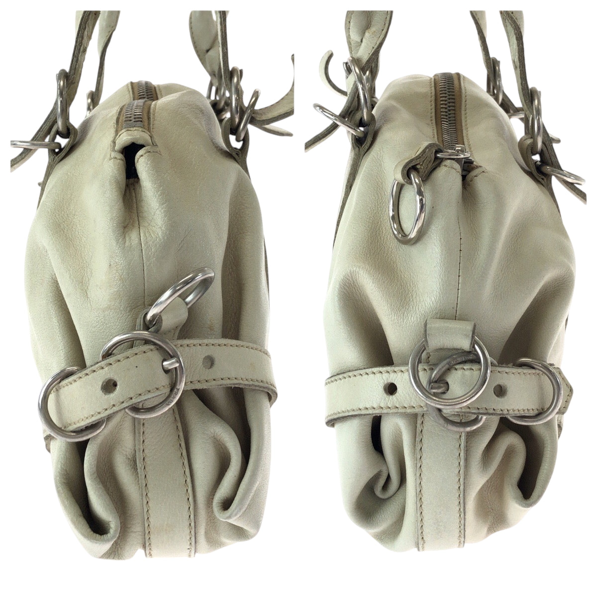 15537
PRADA プラダ ホワイト シルバー金具 レザー ハンドバッグ ショルダーバッグ  レディース