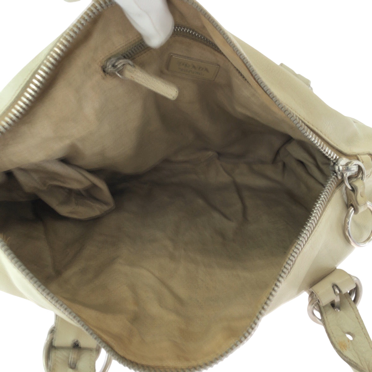 15537
PRADA プラダ ホワイト シルバー金具 レザー ハンドバッグ ショルダーバッグ  レディース