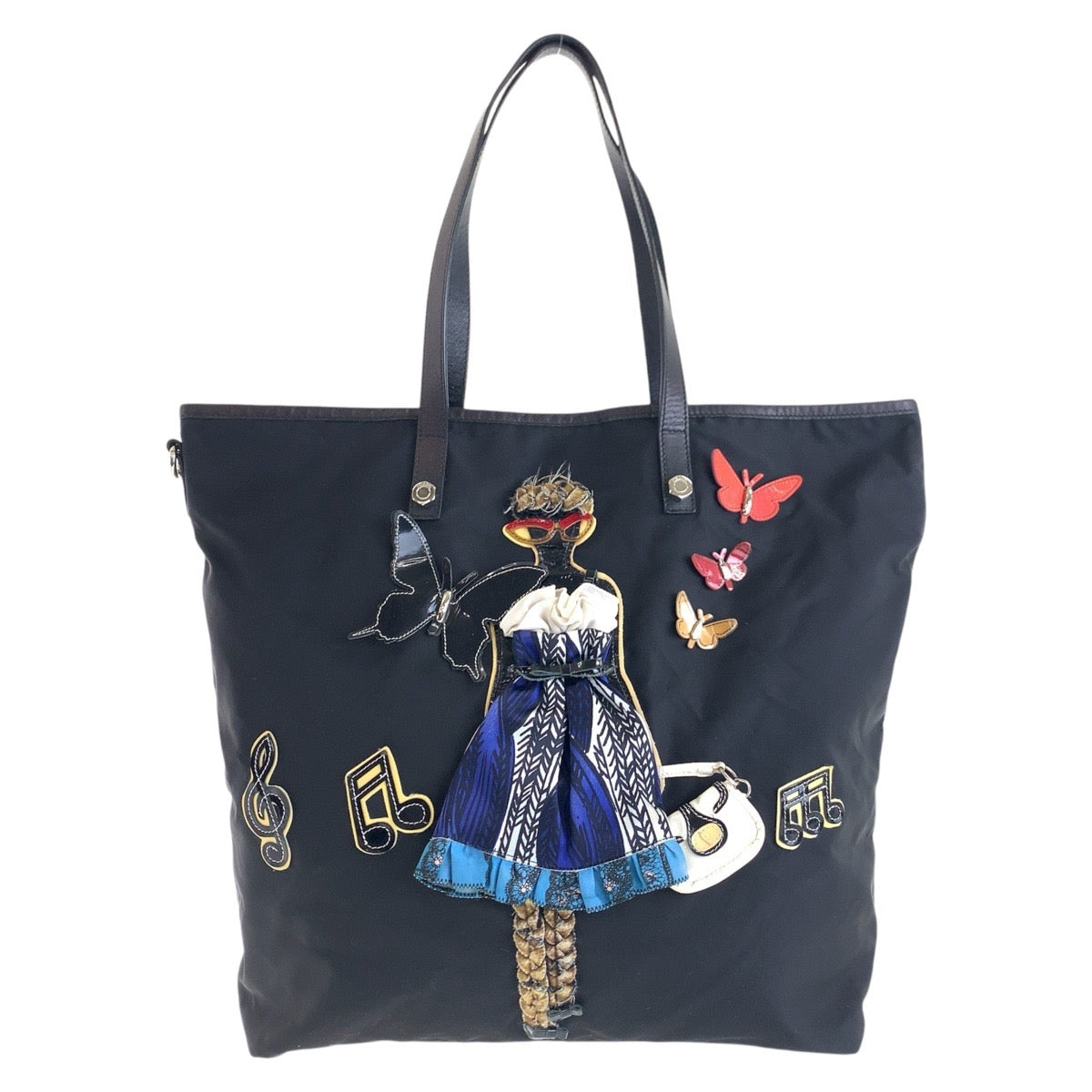 15538
PRADA プラダ ロボットコレクション テスート 三角ロゴプレート ブラック 黒 シルバー金具 ナイロン トートバッグ ショルダーバッグ  レディース