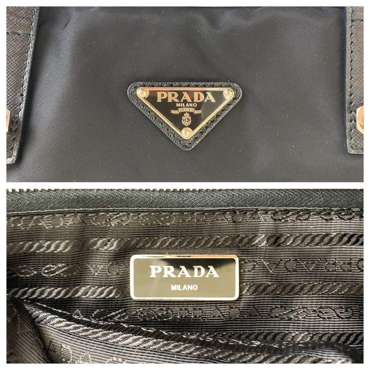 15538
PRADA プラダ ロボットコレクション テスート 三角ロゴプレート ブラック 黒 シルバー金具 ナイロン トートバッグ ショルダーバッグ  レディース