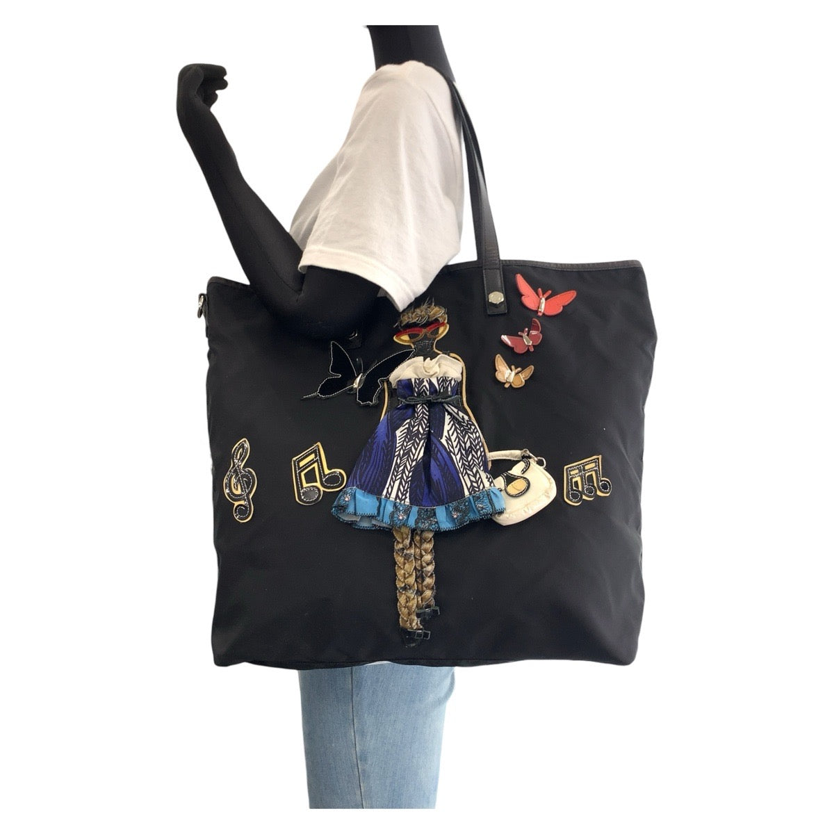 15538
PRADA プラダ ロボットコレクション テスート 三角ロゴプレート ブラック 黒 シルバー金具 ナイロン トートバッグ ショルダーバッグ  レディース