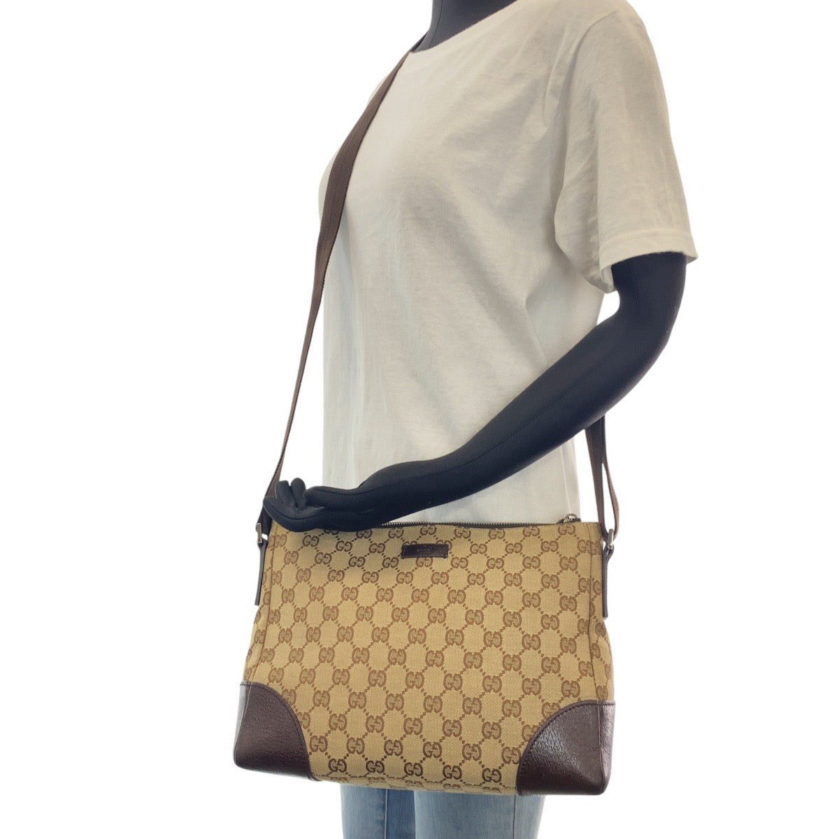 15540
GUCCI グッチ ベージュ ブラウン GGキャンバス / レザー 114273 斜め掛け ショルダーバッグ  レディース ABP41