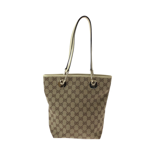 15541
GUCCI グッチ ブラウン アイボリー ゴールド金具 GGキャンバス 120840 トートバッグ ショルダーバッグ  レディース A39