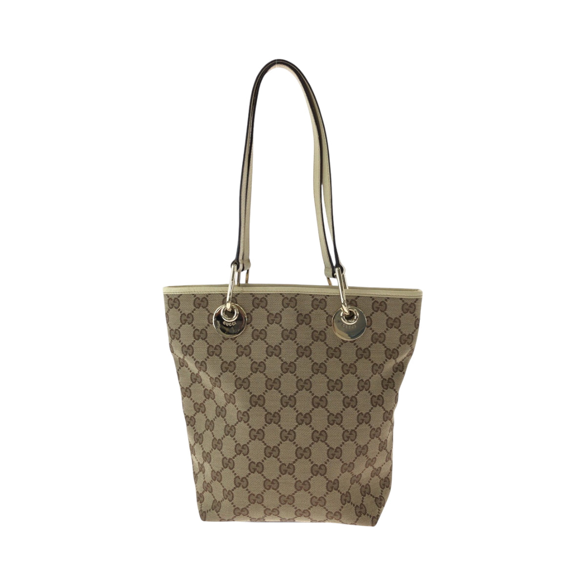 15541
GUCCI グッチ ブラウン アイボリー ゴールド金具 GGキャンバス 120840 トートバッグ ショルダーバッグ  レディース A39