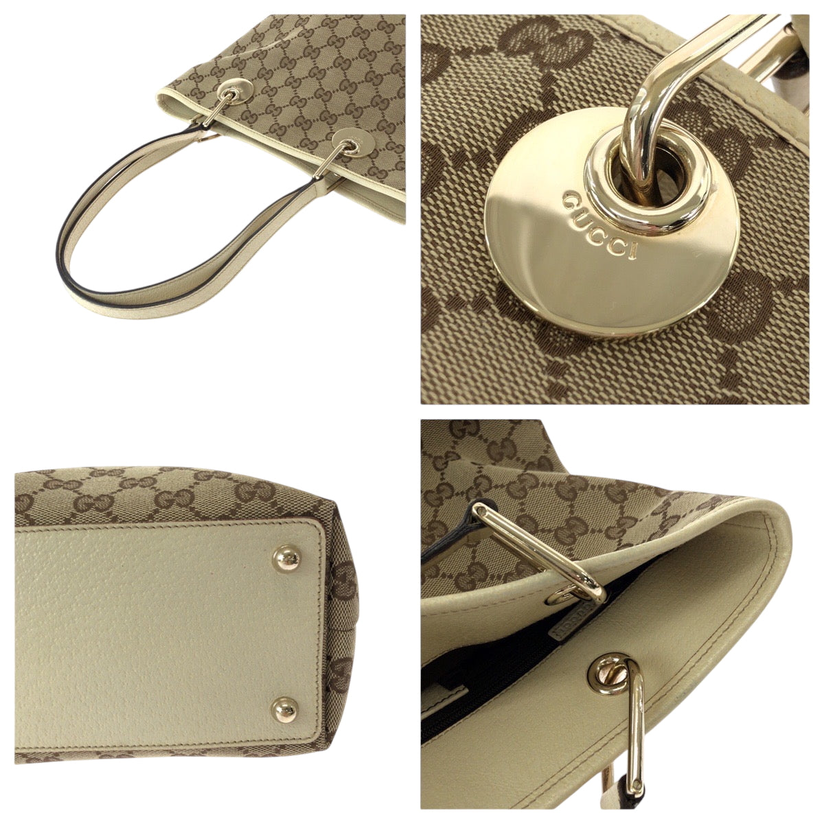 15541
GUCCI グッチ ブラウン アイボリー ゴールド金具 GGキャンバス 120840 トートバッグ ショルダーバッグ  レディース A39