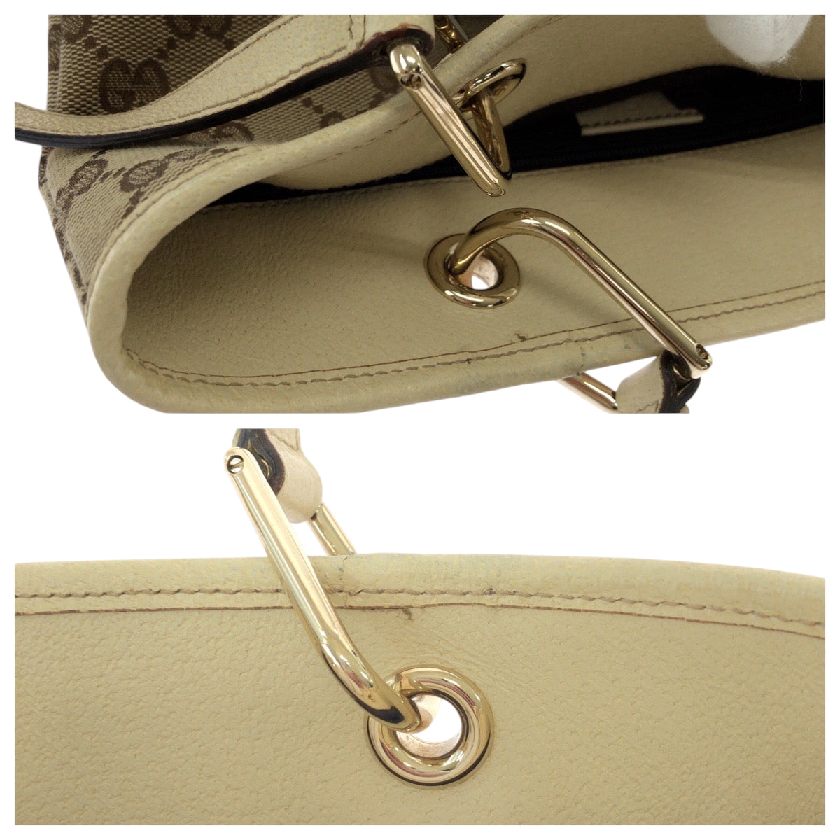 15541
GUCCI グッチ ブラウン アイボリー ゴールド金具 GGキャンバス 120840 トートバッグ ショルダーバッグ  レディース A39
